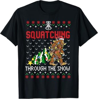 Funny Sasquatch Christmas Squatching Bigfoot Xmas Tree Ugly T-Shirt