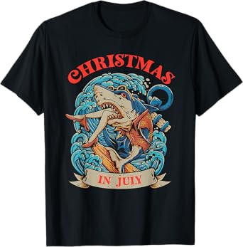 Christmas in July Summer Shark Vacation Xmas Surprise Men Women Kids T-Shirt