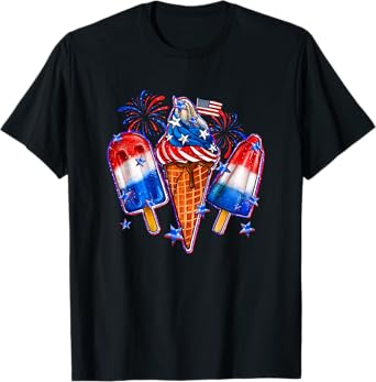 Blue Red White Ice Cream American Flag 4th Of July Men Women T-Shirt