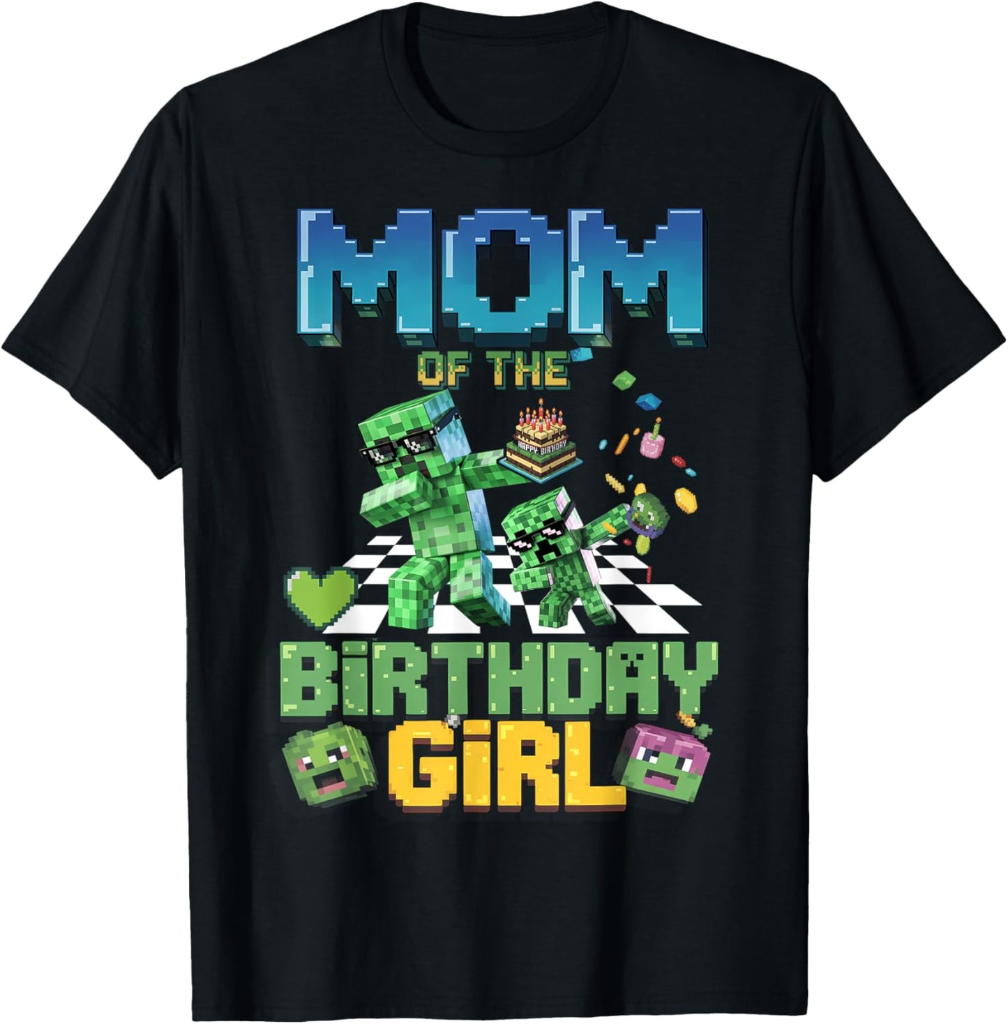 Mom of the Birthday Girl Funny Video Game Pixel Girl T-Shirt