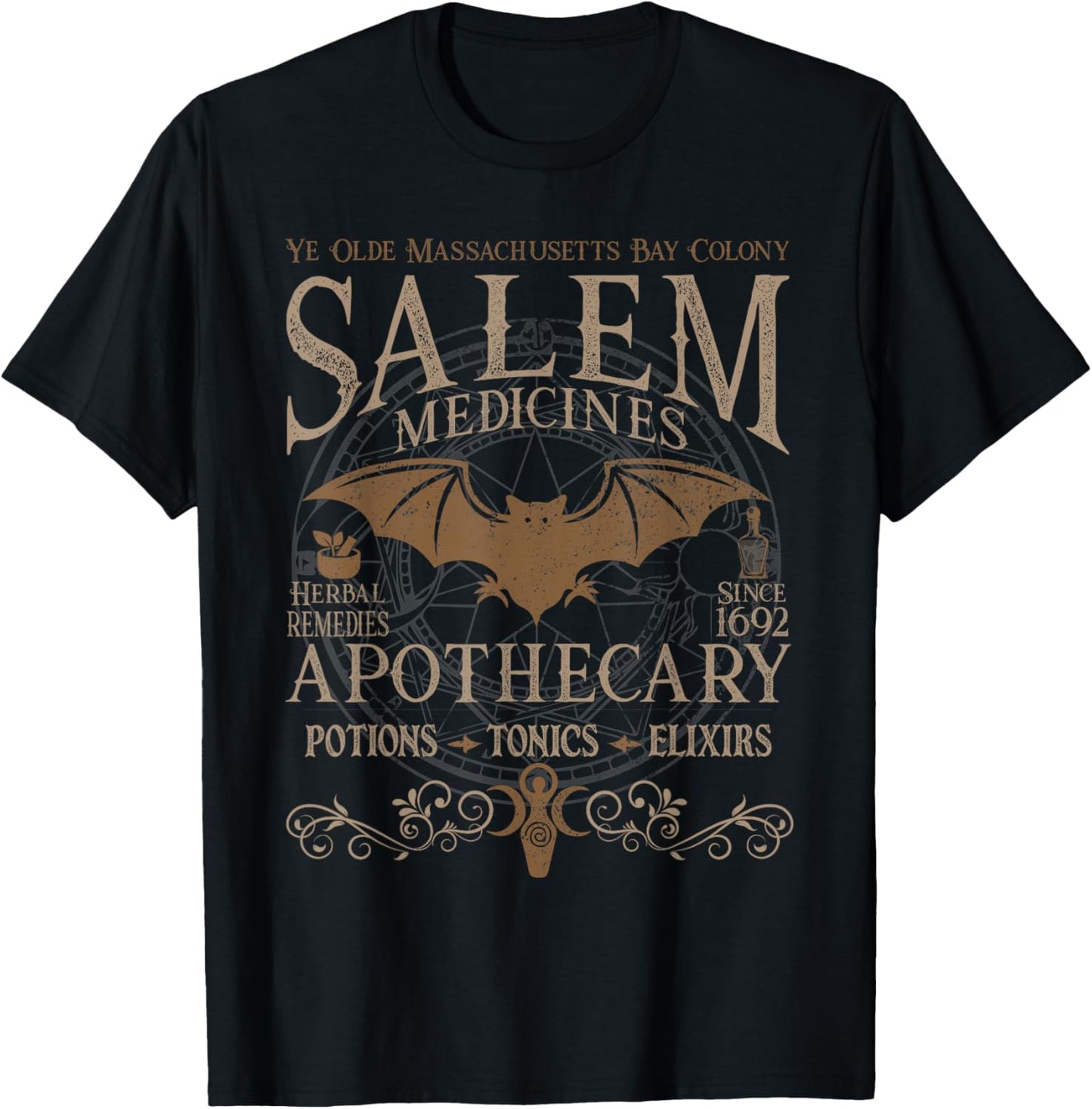 Salem Apothecary Medicines Herbal Witch Bat Beige T-Shirt