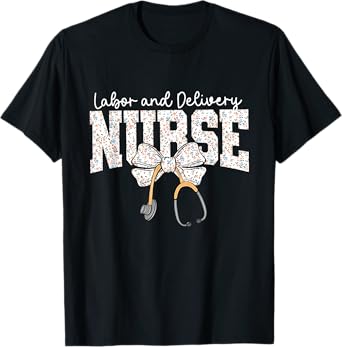 Cute Labor and Delivery Nurse Stethoscope Coquette Bow Women T-Shirt