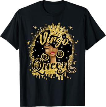 Virgo Queen Afro Natural Hair Girl Black Woman Zodiac T-Shirt