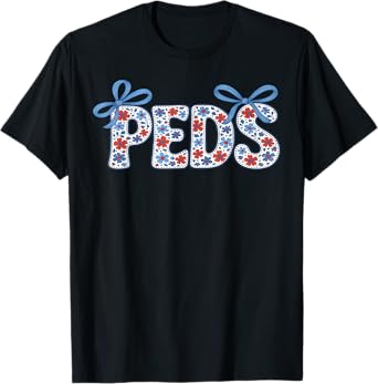 Retro Floral PEDS Nurse Coquette Bow Pediatric Nurse RN Crew T-Shirt