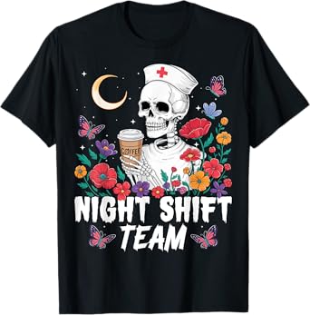 Night Shift Squad Team ER Nurse Skeleton Spooky Halloween T-Shirt