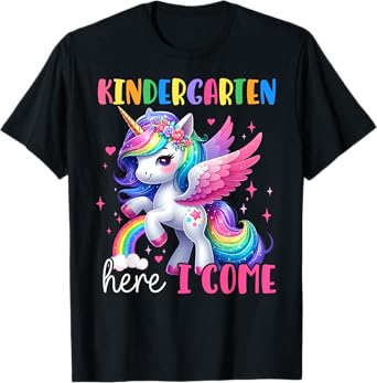 Kindergarten Here I Come Unicorn Girls Kids Back To School T-Shirt