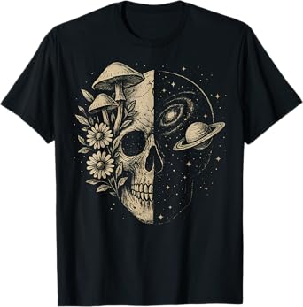 Skull Galaxy Mushroom Flowers Cosmos Aesthetic Spiritual T-Shirt
