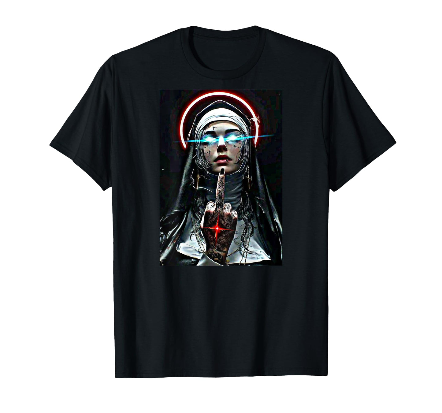 #snirt Hot Nun T-Shirt with Motif Nun Showing Middle Finger T-Shirt