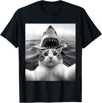 Cat Selfie With Shark Funny Bold Kitty T-Shirt