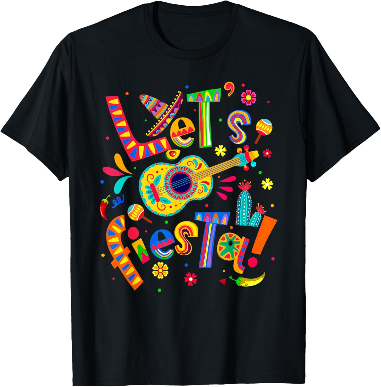 Let's Fiesta Cinco De Mayo Mexican Party Guitar Mens Womens T-Shirt