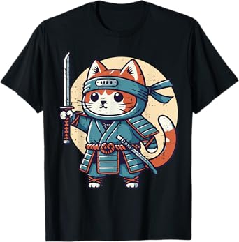 Japanese Cat Ninja Armor Cute Kitten Kitty Girls Kids Women T-Shirt