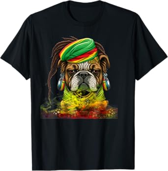 Rasta Dog Stylish Rastafari Bulldog Reggae & Jamaica Vibes Men Women Kids T-Shirt