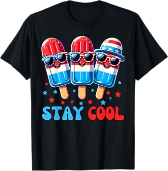 Stay Cool Popsicle 4th of July Boys Men USA American Flag T-Shirt