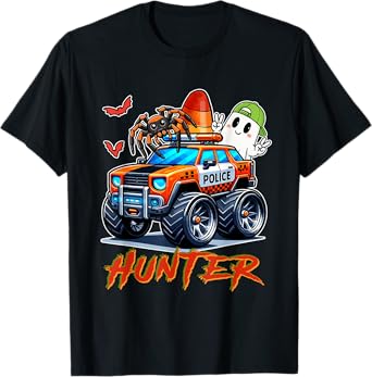 Hunter Costume Halloween Spider Cute Boo Ghost On Police Car T-Shirt