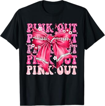 Breast Cancer Awareness Coquette Bow Pink Out Football Team T-Shirt