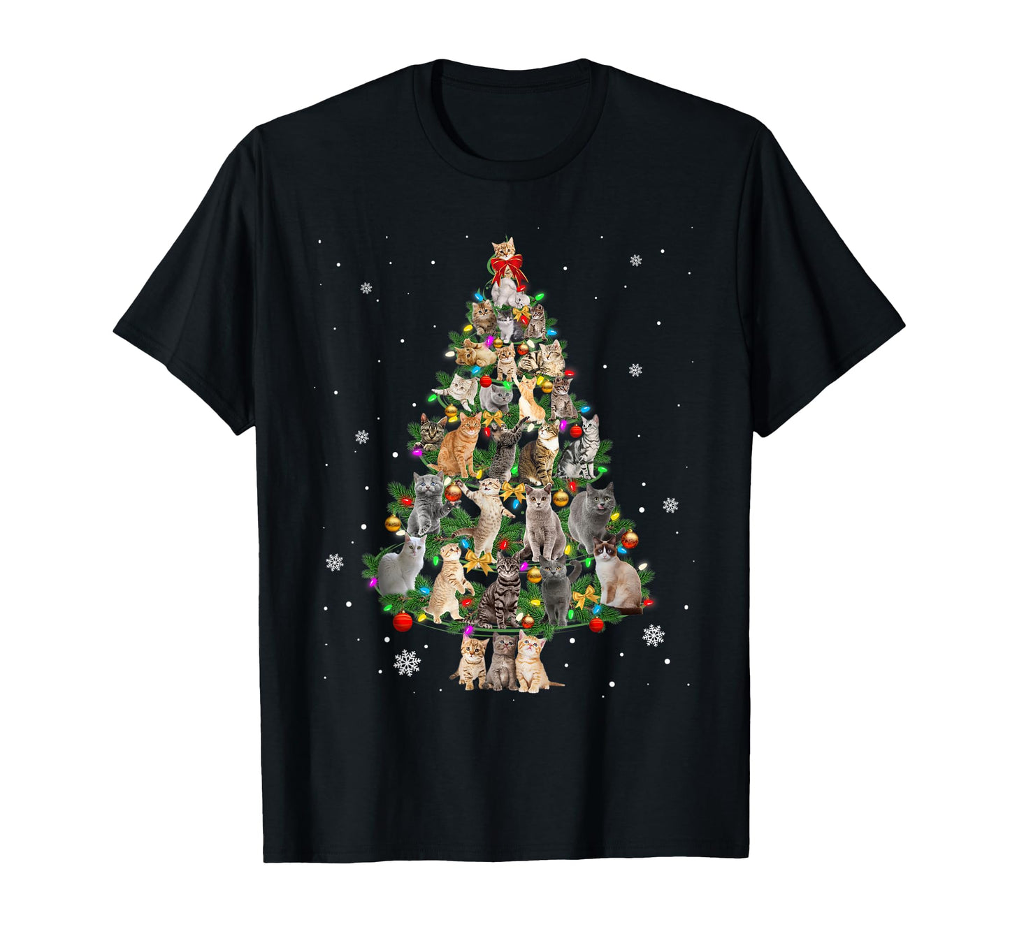 Meowy Xmas Cats Christmas Tree Lights Snow Kitten Funny Gift T-Shirt