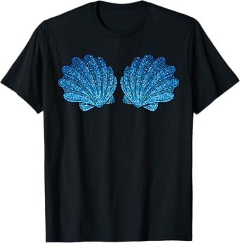 Funny Blue Mermaid Sea Shell Bra Halloween Costume T-Shirt