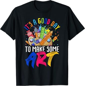 It's A Good Day To Make Art Clothes & Tees Unisex Art Teacher Drawing Teacher T-Shirt Black Small Modern Classic Crew Neck Short Sleeve