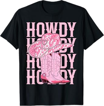 Howdy Southern Western Girl Country Rodeo Pink Cowgirl Disco T-Shirt