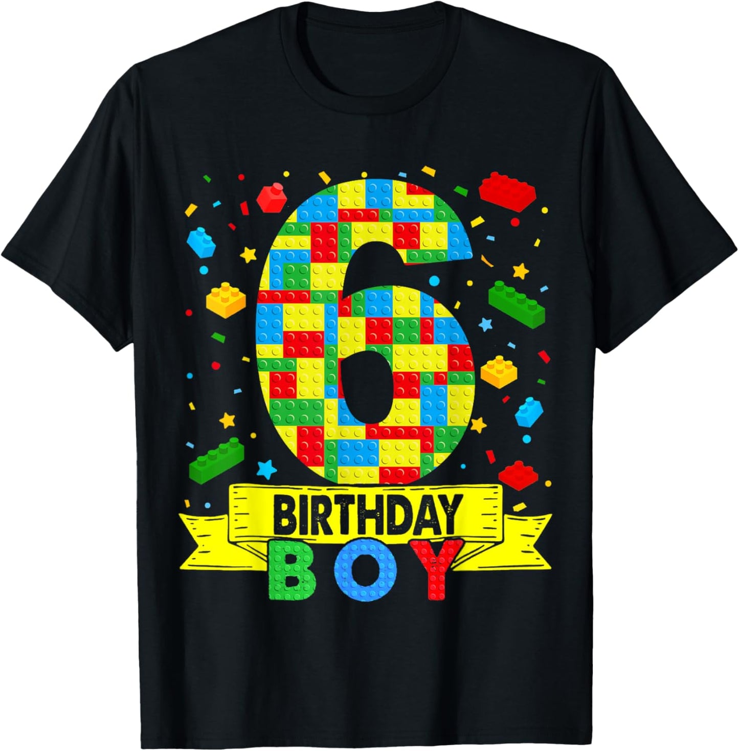 6 Year Old Building Blocks 6th Birthday Boy Brick Builder T-Shirt