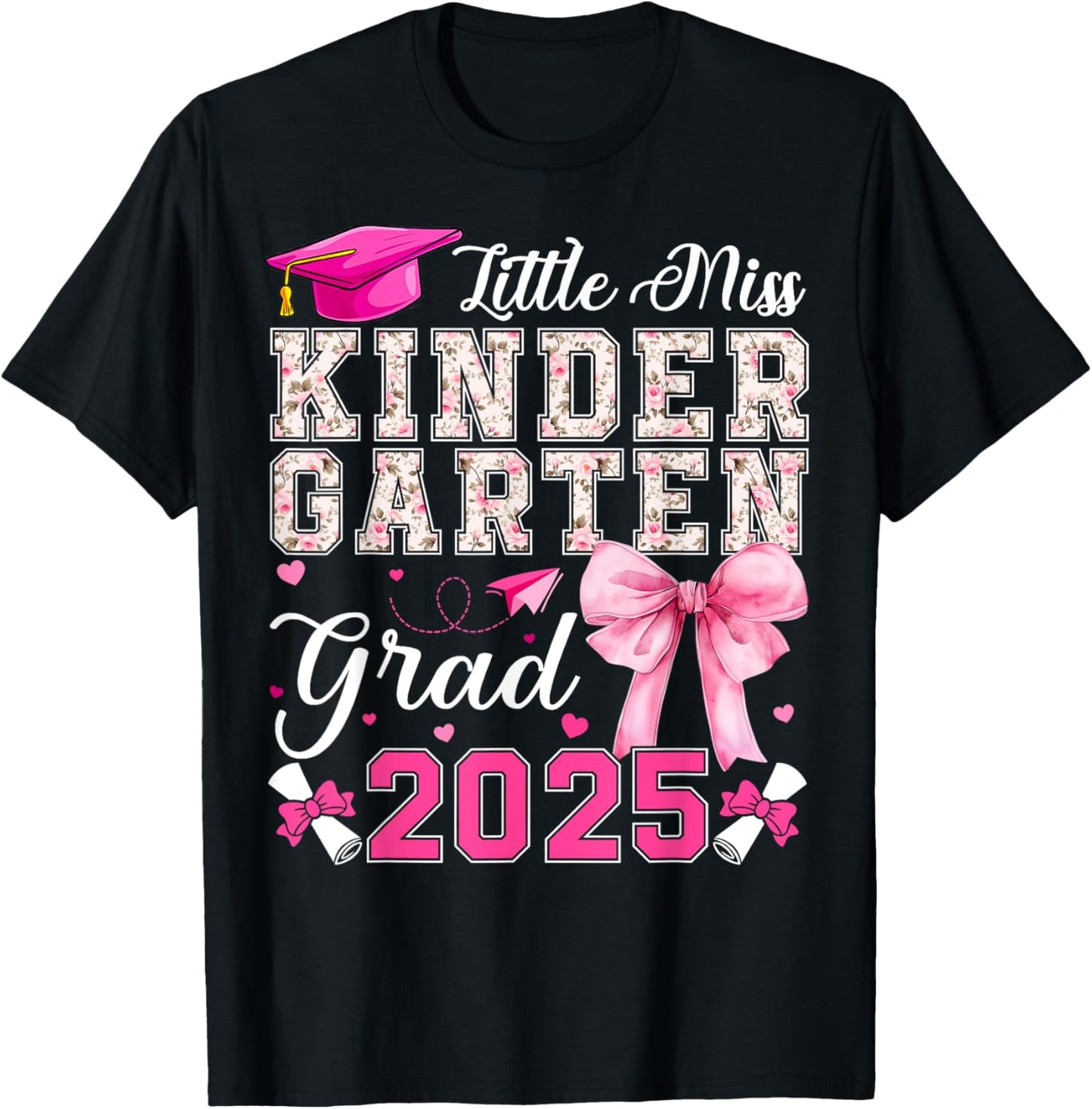 Girls Little Miss Kindergarten Grad 2025 Coquette Graduation T-Shirt