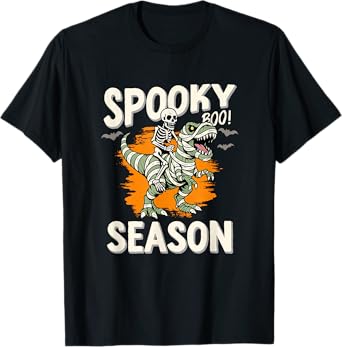 Skeleton Dinosaur Mummy Spooky Halloween Fun T-Shirt