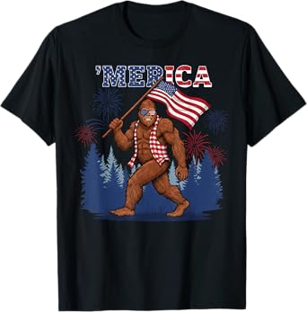 Bigfoot America Flag 4th Of July Funny Gifts Men Women Kid T-Shirt