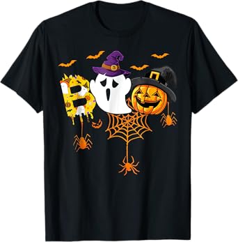 Boo With Spiders And Witch Hat Halloween Costume T-Shirt