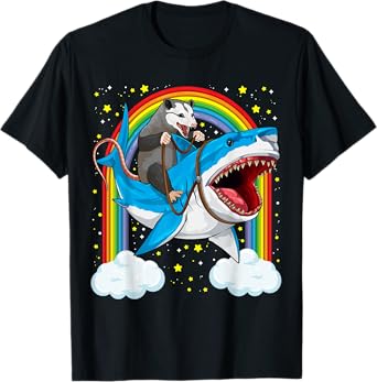 Funny Opossum Riding Shark Possum Trash Marsupial Mashup T-Shirt