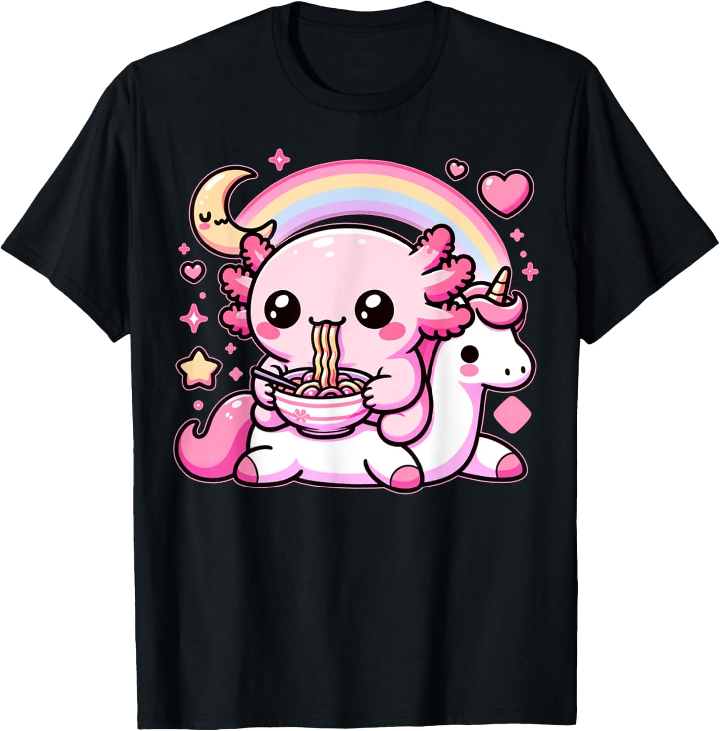 Anime Kawaii Axolotl Eating Ramen Noodles Kids Teen Girl Boy T-Shirt