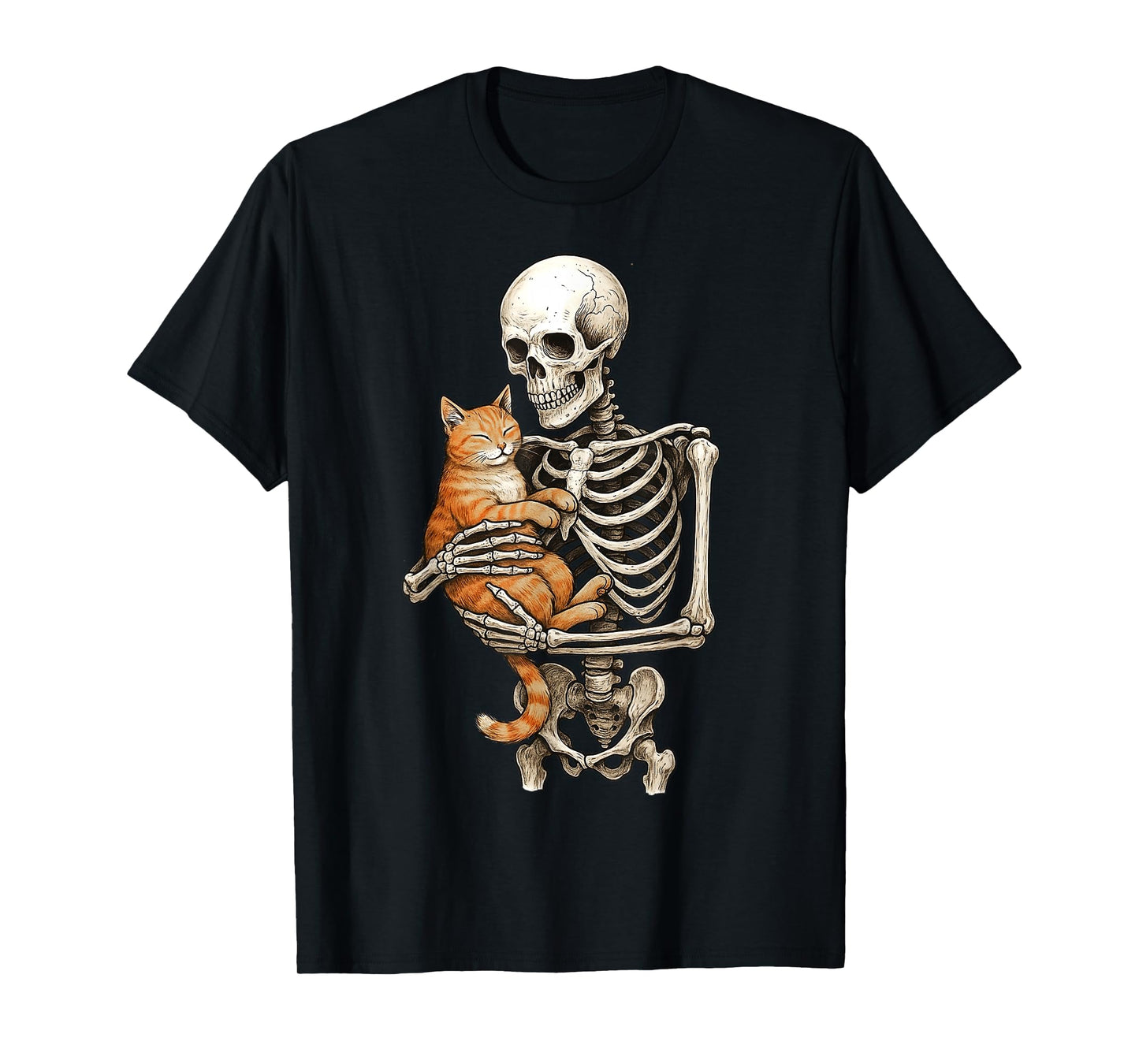 Skeleton Hugging Cat Halloween Cats Lover Cat Mom Cat Dad T-Shirt