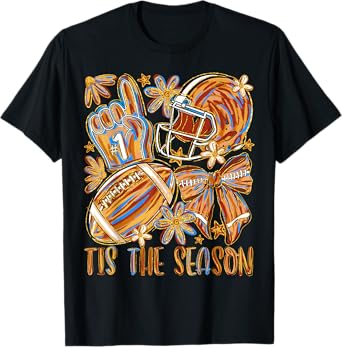 Tis The Season Football Autumn Fall Pumpkin Season Bow T-Shirt