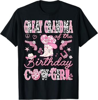 Great Grandma Of The Birthday CowGirl Pink Rodeo Grandma T-Shirt