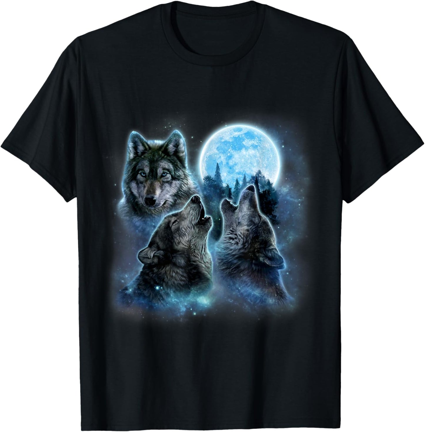 Three Wolves Howling Under Icy Full Moon, Gray Wolf T-Shirt
