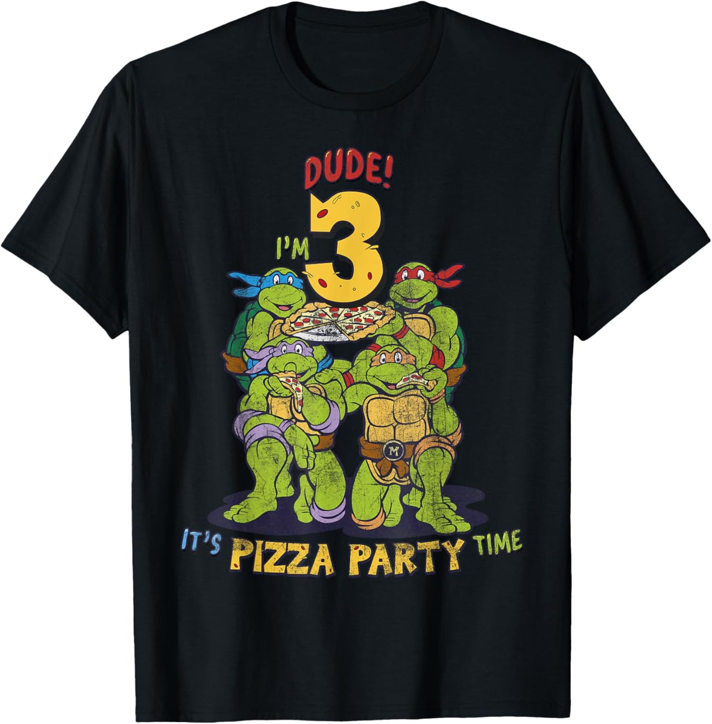 Teenage Mutant Ninja Turtles I'm 3 Dude Pizza Birthday Party T-Shirt