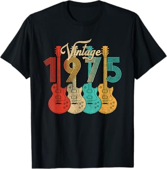 50 Years Old Gifts Vintage Born In 1975 50th Birthday Guitar T-Shirt