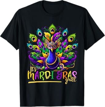 Its Mardi Gras Y'All Peacock Costume Kids Women Mardi Gras T-Shirt