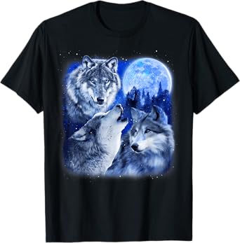 Three Wolves 3 Grey Wolf Howling At The Moon Wild Animal T-Shirt