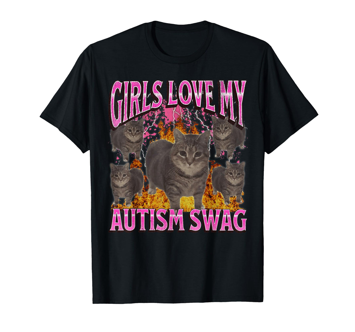 Girls Love My Autism Swag Funny Cat Meme Bootleg Graphic T-Shirt