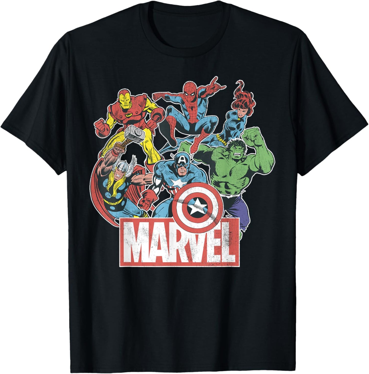 Marvel Avengers Team Retro Comic Vintage Graphic T-Shirt