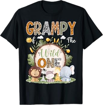 Grampy Of The Wild One 1St Birthday Kids Safari Woodland T-Shirt