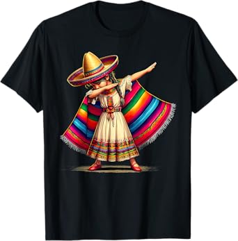 Mexican Girl Dabbing Poncho Sombrero Cinco De Mayo Mexico T-Shirt
