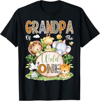 Grandpa Of The Wild One 1St Birthday Kids Safari Jungle T-Shirt