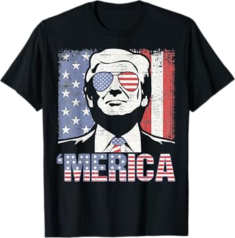 MERICA Shirt Happy 4th Of July 'Merica Trump American Flag T-Shirt