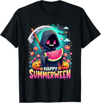 Happy Summerween Skeleton Jack-o-lantern Summer Watermelon T-Shirt
