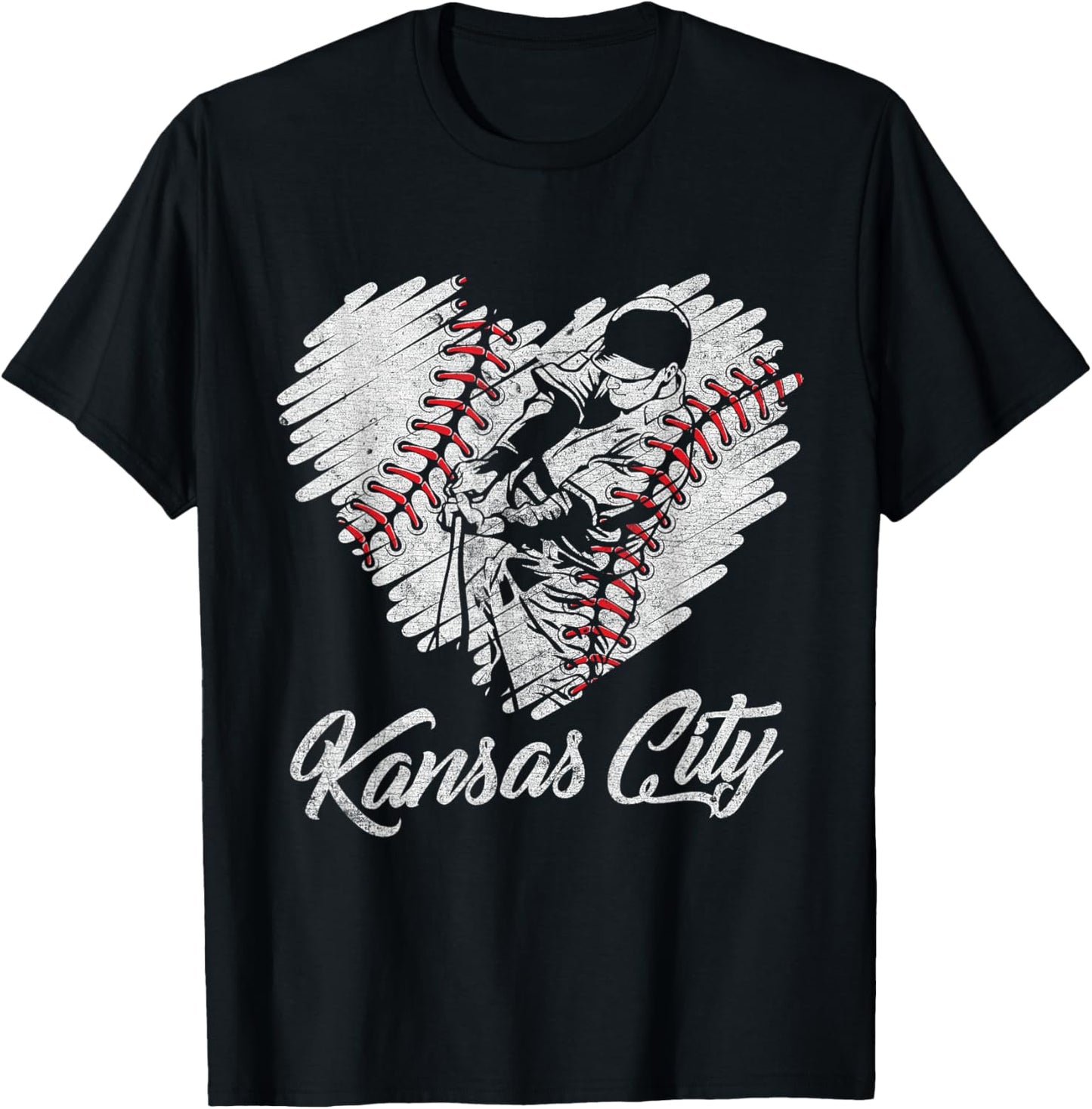 Kansas City Baseball Heart Distressed Vintage Baseball Fans T-Shirt