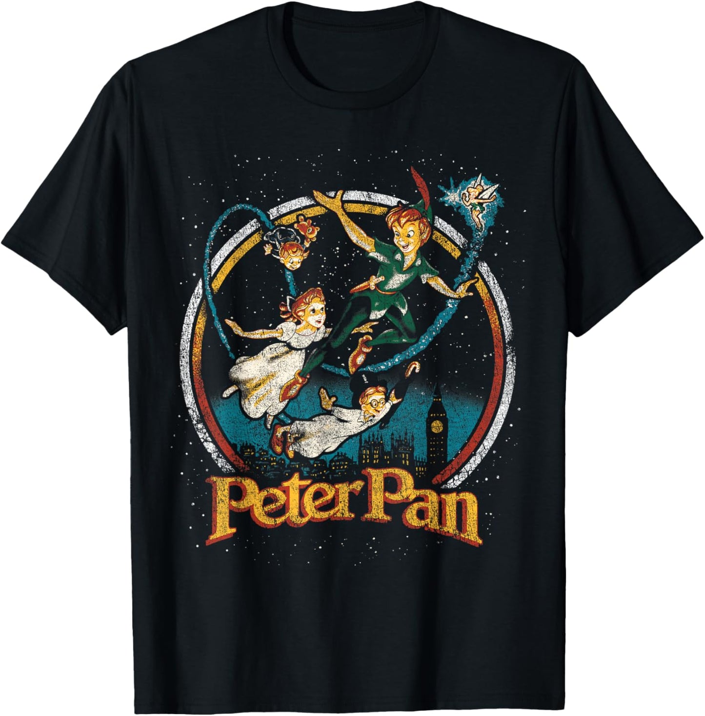 Disney Peter Pan Group London Flying Vintage Faded Graphic T-Shirt