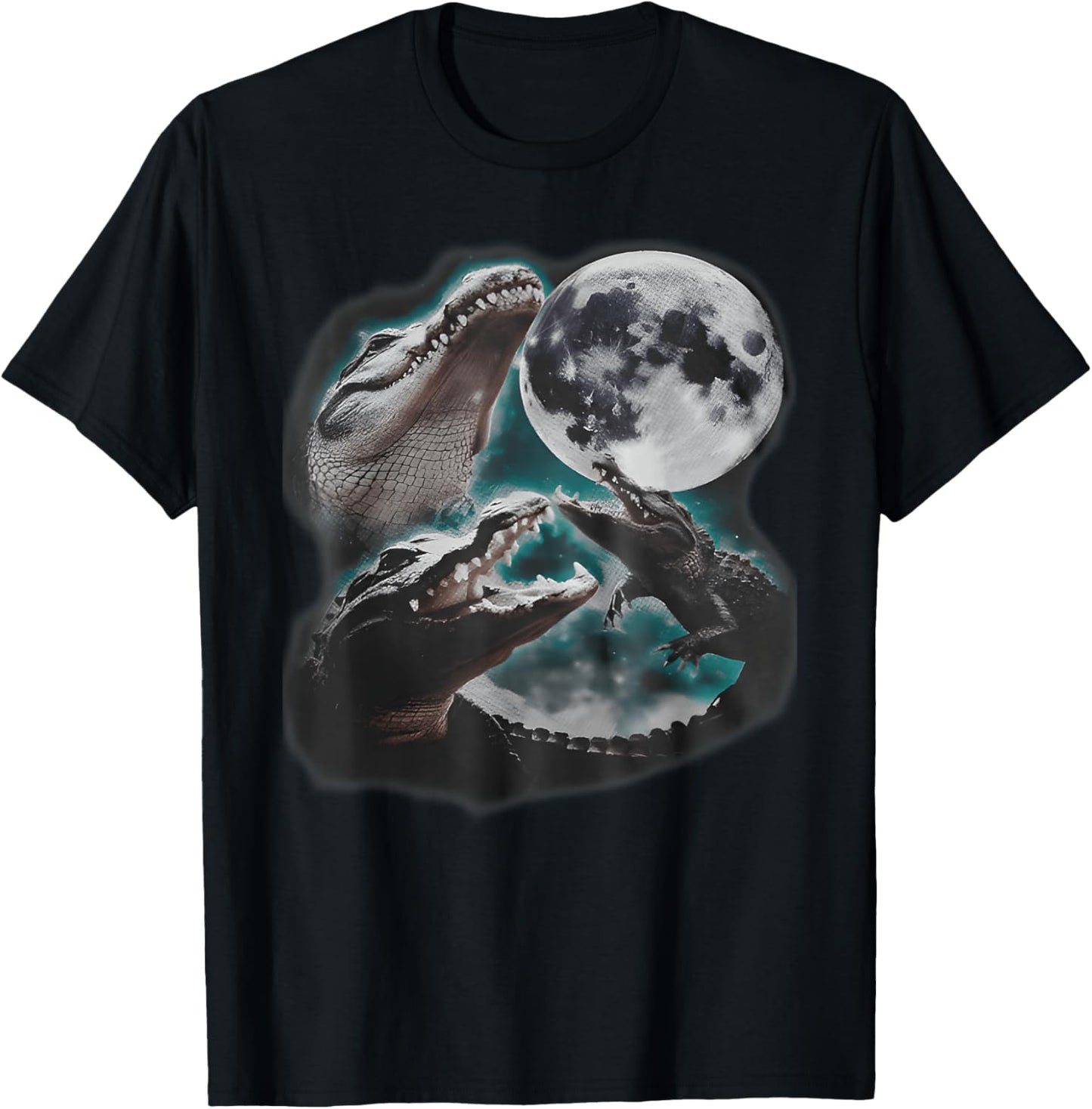Three Weirdcore Crocodile At Moon Funny 90s Alligator T-Shirt