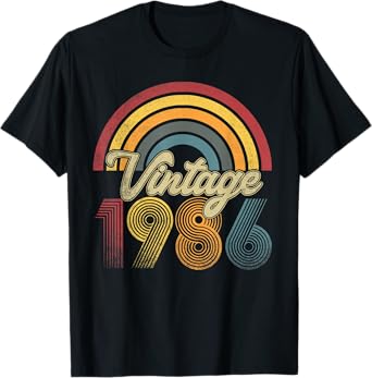 Vintage 1986 37th Birthday Rainbow Retro Style Classic T-Shirt