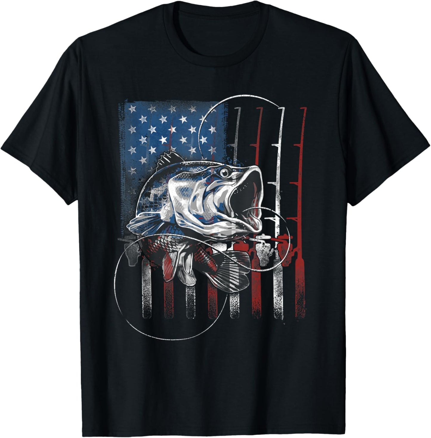 Fishing American Flag Vintage USA Bass Fisherman Gift T-Shirt